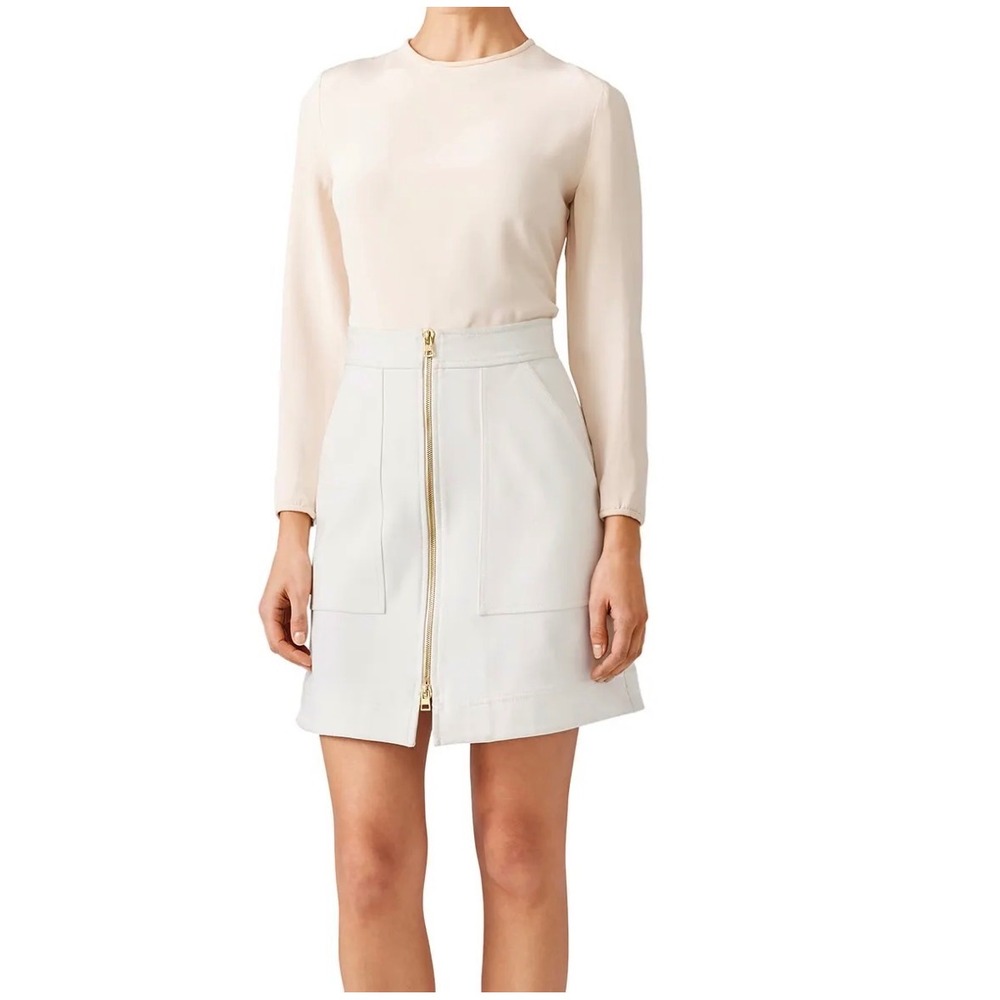 Diane von Furstenberg White Zip Front A-Line Mini Skirt Size‎ 14 Utility Pocket